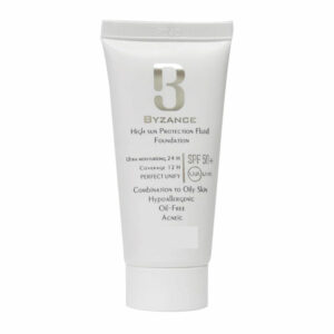 فلوئید ضد آفتاب رنگی بیزانس SPF۵۰+ مخصوص پوستهای چرب و مختلط – پوشش کرمپودری سبک و مات