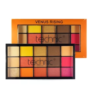 پالت سایه چشم ۱۵ رنگ Venus Rising از برند تکنیک با رنگ‌های مات و براق، پیگمنت فشرده، بافت نرم و ماندگاری بالا. مناسب آرایش‌های گرم، فستیوالی و حرفه‌ای. خرید آنلاین با ضمانت اصالت.