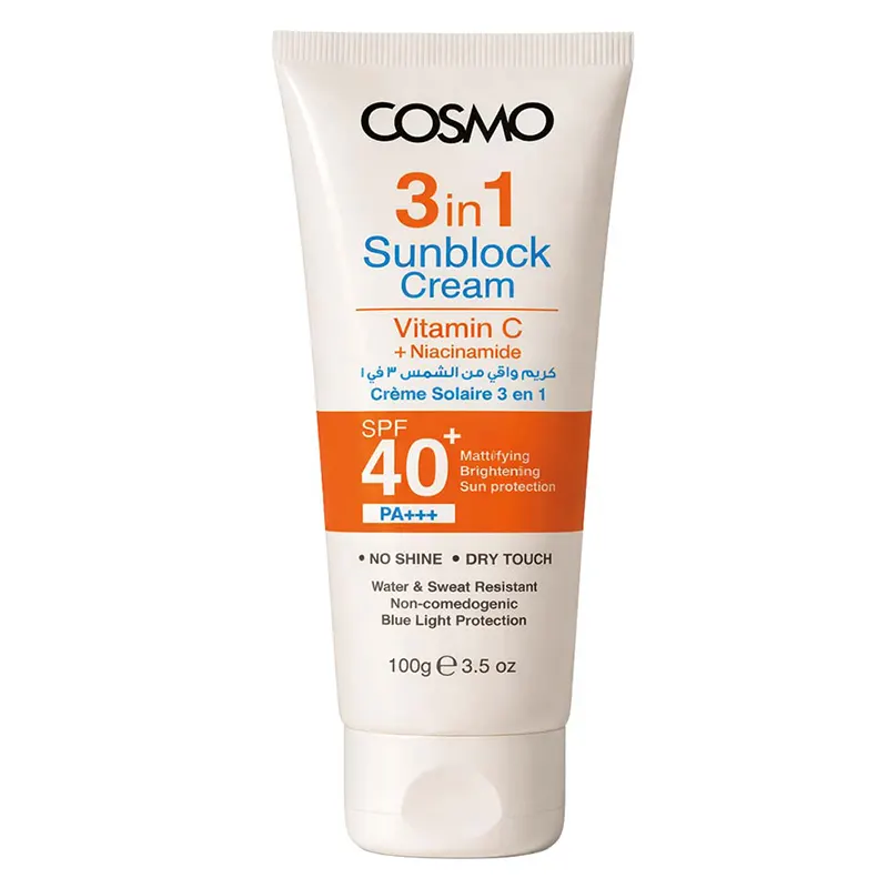 ۳در۱ کرم ضد آفتاب ۳ در ۱ کازمو - حاوی نیاسینامید و ویتامین سی SPF40 حجم ۱۰۰ میل - تصویر 1